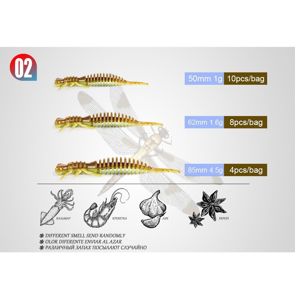 Bear King bearking dragonfly larvae simulation Soft Bait 5cm/6.2cm/8.5cm larvae fishing gear Luya bait – Image 2